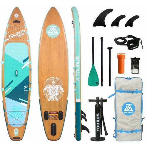 Надувная серфинг доска SUP board TOURUS 11.6 VOYAGER 2023 (350х84х15 см) с рюкзаком, веслом, насосом и страховочным лишем