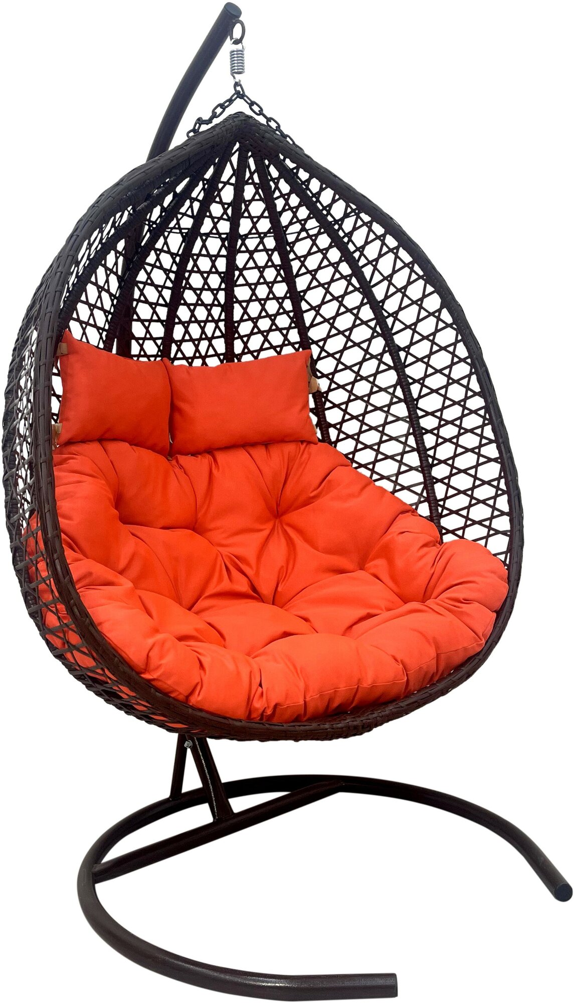 Подвесное двухместное кресло-кокон фиджи коричневый + каркас (оранжевая подушка, полиэстер) - фотография № 2