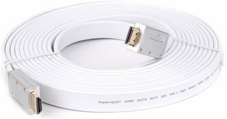 Кабель HDMI 19M/M ver 2.0, 5M, AOpen серебряно- белый Flat