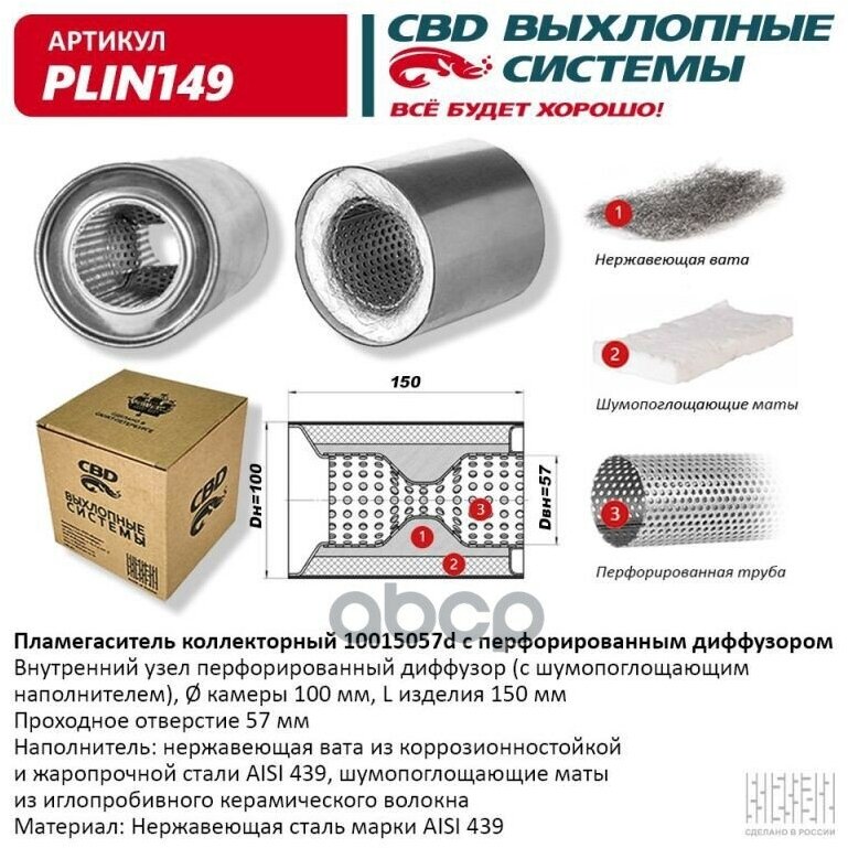 CBD PLIN149 Пламегаситель коллекторный 10015057d с перфорирован. диффуз. из Нерж. стали. CBD. PLIN149