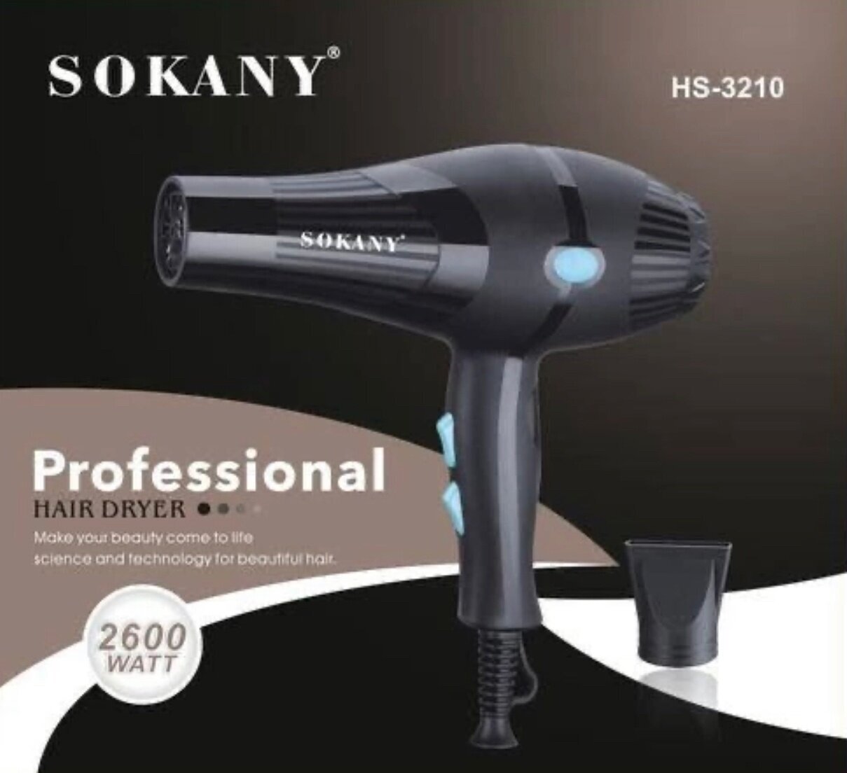 Стильный мощный фен/SOKANY HS-3210/для создания красивой прически/2600Вт/BEAUTIFUL HAIRSTYLE/black - фотография № 1