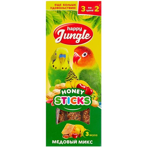 Happy Jungle Палочки 3 шт для птиц микс 3 вкуса, 90 г