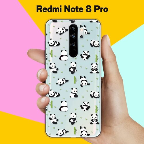 Силиконовый чехол Панды на Xiaomi Redmi Note 8 Pro силиконовый чехол темно зеленый камуфляж на xiaomi redmi note 8 pro сяоми редми ноут 8 про с эффектом блика