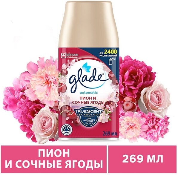 Набор из 3 штук Освежитель воздуха GLADE Automatic 269мл Пион и сочные ягоды сменный баллон