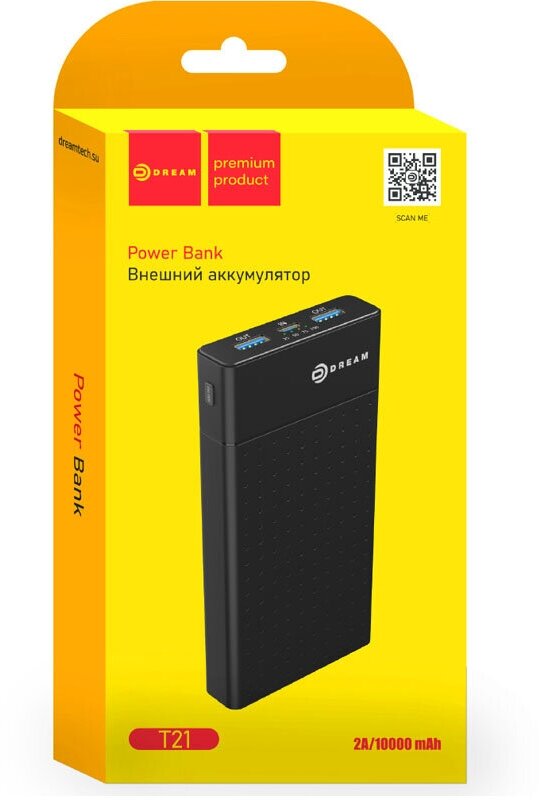 Power Bank 10000mAh T21 2USB черный Dream