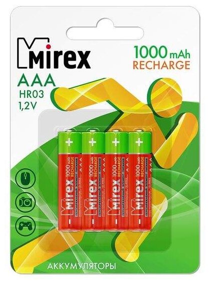 Аккумулятор Ni-Mh 1000 мА·ч 1.2 В Mirex Rechargeable AAA