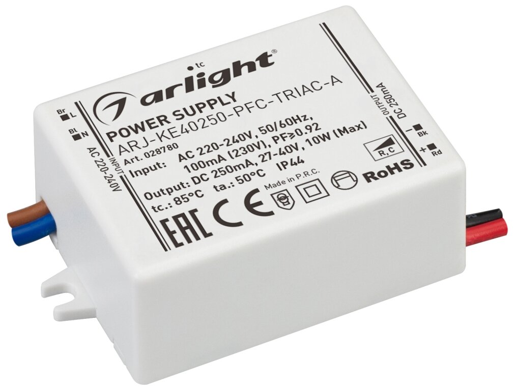 фото 028780 Блок питания ARJ-KE40250-PFC-TRIAC-A (10W, 250mA) (ARL, IP44 Пластик)