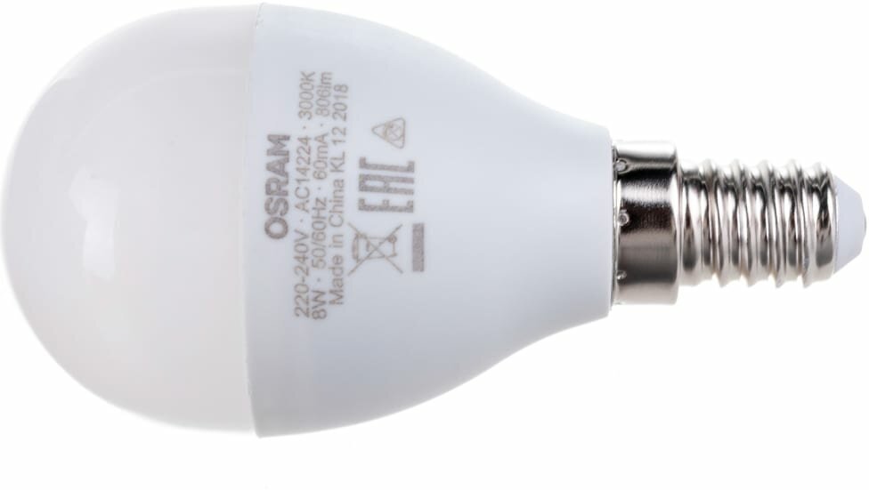 Светодиодная лампа Ledvance-osram OSRAM LS CLP 75 8W/830 (=75W) 220-240V FR E14 800lm 240* 15000h