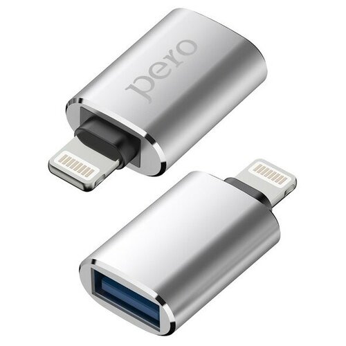 Адаптер-переходник PERO AD02 OTG LIGHTNING TO USB 3.0, серебристый адаптер pero ad02 otg lightning to usb 3 0 черный