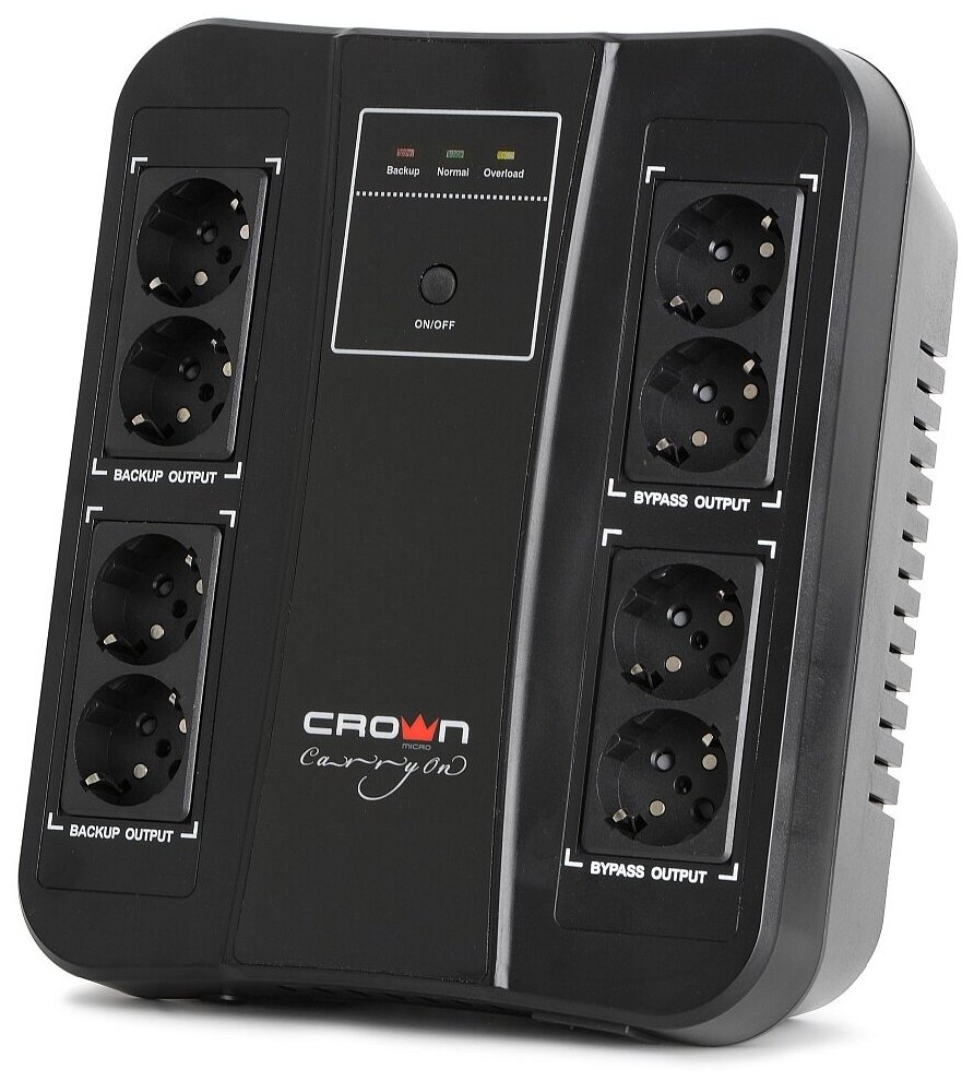 Источник бесперебойного питания Crown CM000003159 Line Interactive 850VA/480W, 2V/9AH, розетки 8*EURO, трансформатор AVR 220/230/2 - фото №1