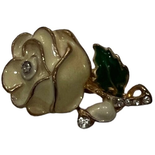 Брошь женская. Цветок Роза. Эмаль . Стразы