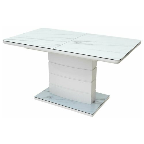 Стол ALTA 140 GREY-WHITE MARBLE/ WHITE глазурованное стекло