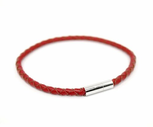 Плетеный браслет Handinsilver ( Посеребриручку ) Браслет плетеный кожаный с магнитной застежкой, 1 шт., размер 24 см, серебряный, красный