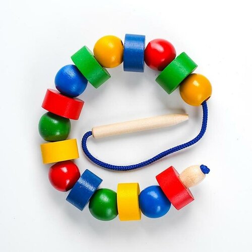деревянные игрушки rntoys бусы геометрические для малышей RNToys Бусы геометрические цветные «Шарики и шайбочки»