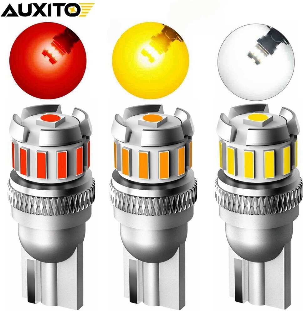 Светодиодная лампа AUXITO T10 W5W цоколь W2.1x9.5d 2шт 3000К желтый свет LED автомобильная