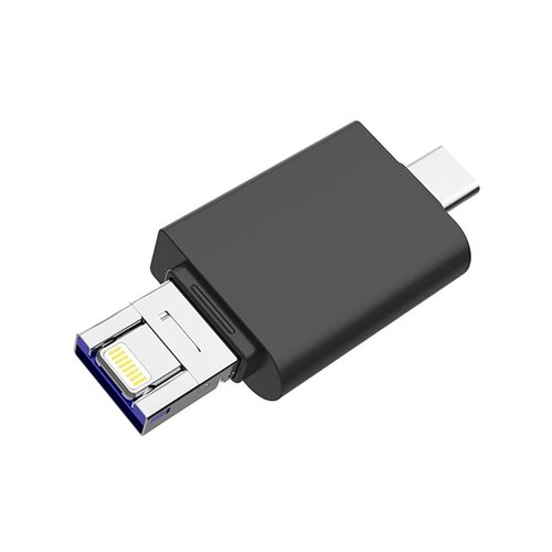 Накопитель USB 2.0/Type-C/Lightning 64Гб DM DM APD005, черный флешка dm apd005 3 in 1 128gb usb 2 0 lightning usb type c черный apd005 3 in 1 128gb