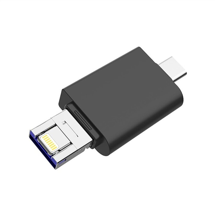 Флешка DM APD005 3 in 1, 256Gb, (USB 2.0, Lightning, USB Type-C), Черный APD005-3 in 1 256Gb - фото №1