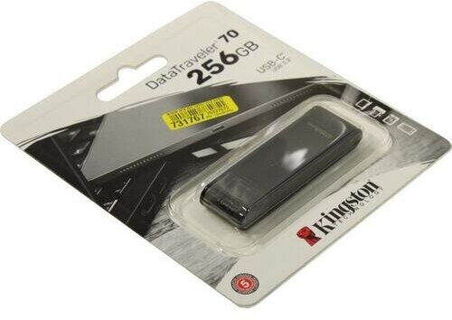 Флеш Диск Kingston 256Gb DataTraveler DT70 USB Type-C, plastic case, black (DT70/256GB)