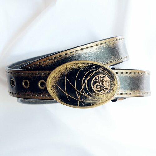 фото Ремень натуральная кожа, золотой, черный нет бренда