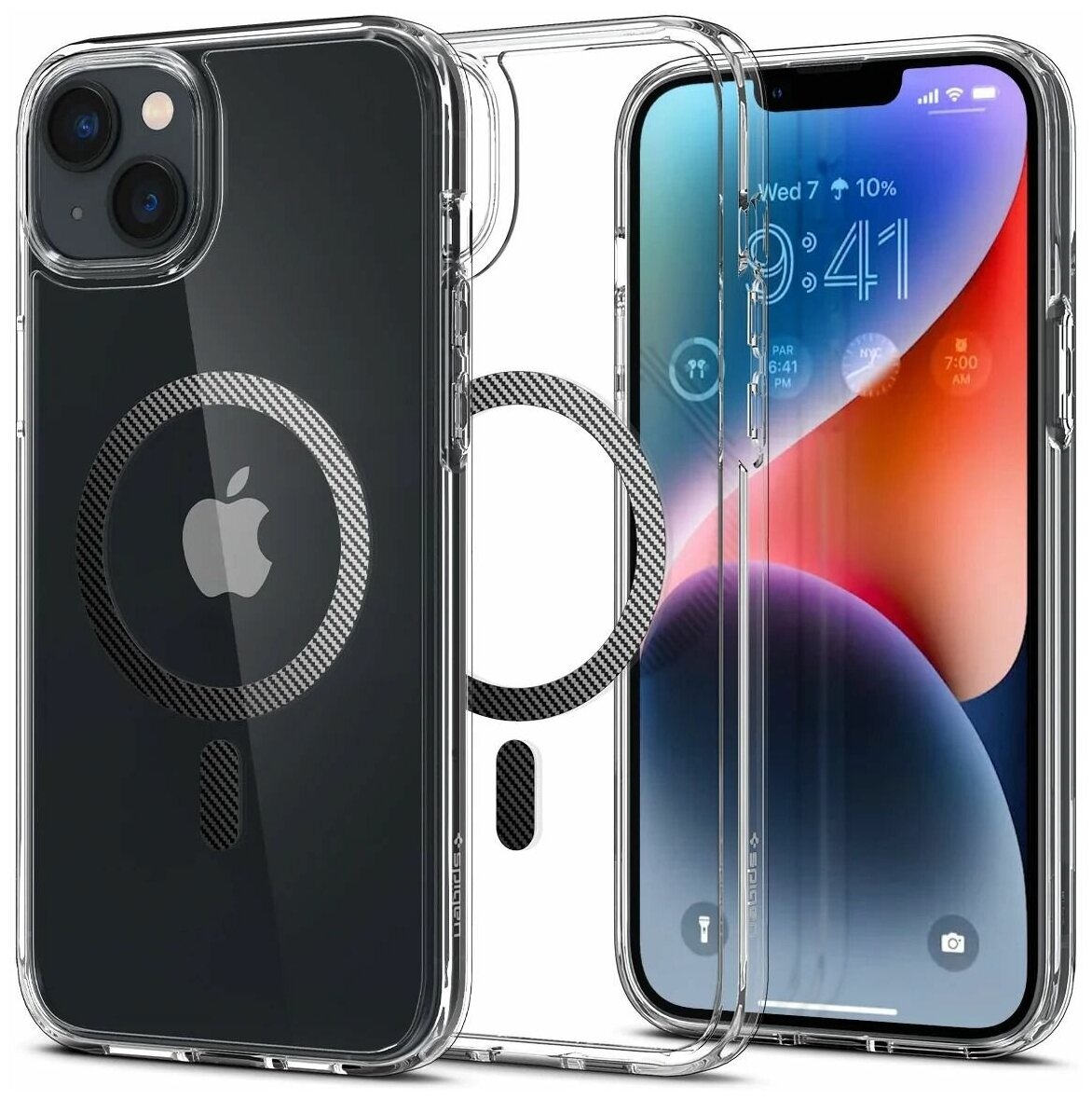 Чехол Spigen на Apple iPhone 14 (ACS05050) Ultra Hybrid (MagFit) / Спиген чехол для Айфон 14 MagSafe, противоударный, с защитой камеры, карбон