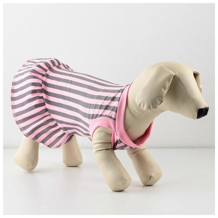 Платье для собак кулирка L Розовое с серыми полосками Пушистое счастье 9345597 . - фотография № 1