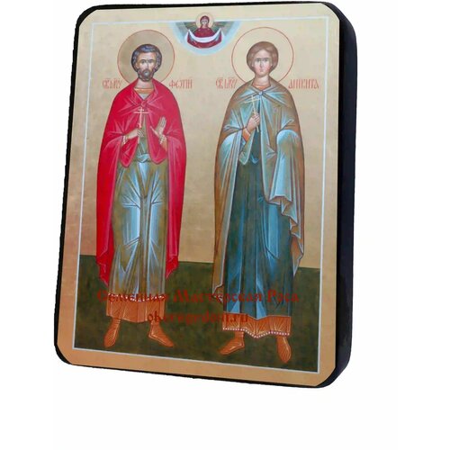 Освященная икона на дереве ручной работы - Святые мученики Фотий и Аникита, арт И792 / 15х20х1,8 см