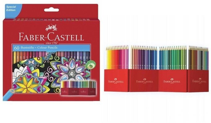 Карандаши цветные Faber-castell , 60 цветов, заточен, картон. подставка, европодвес