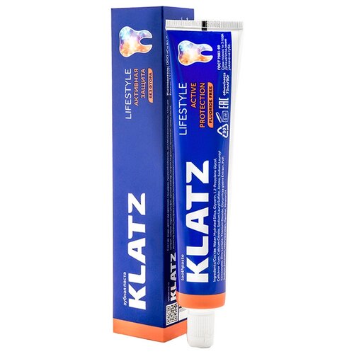 Зубная паста Klatz Lifestyle Активная защита без фтора, 75 мл зубная паста без фтора активная защита lifestyle 75мл