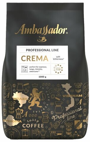 Кофе в зернах AMBASSADOR "Crema", 1 кг, вакуумная упаковка