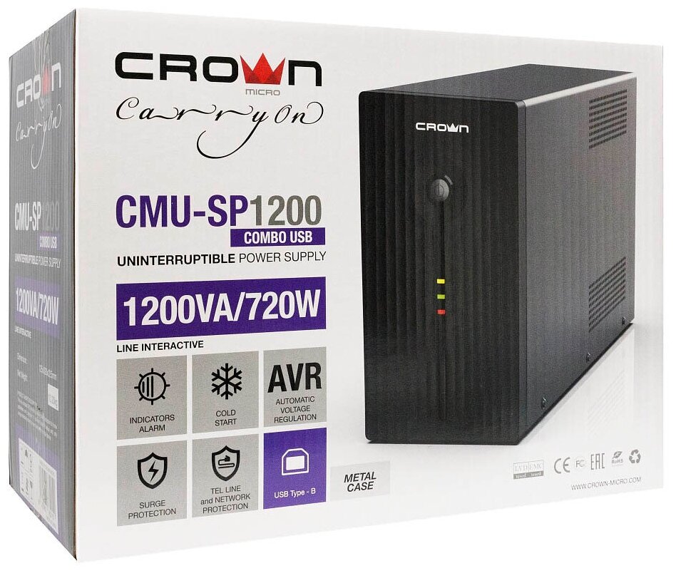 Интерактивный ИБП CROWN MICRO CMU-SP1200 COMBO USB