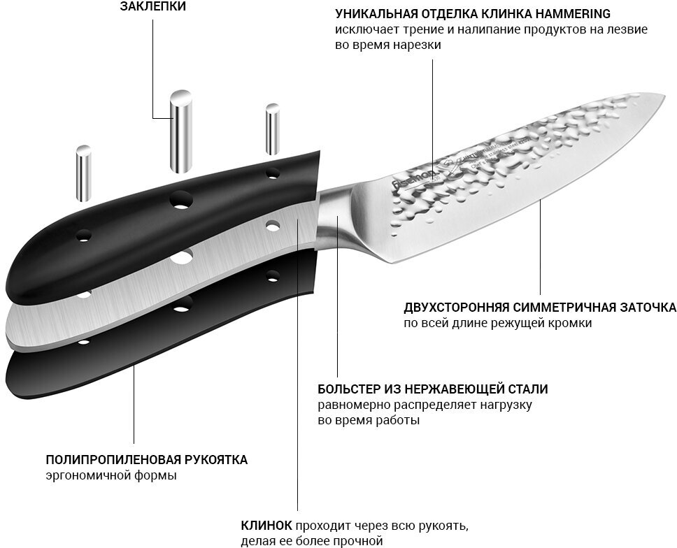Нож Fissman HATTORI Поварской 15 см hammered (420J2 сталь) (2530) - фотография № 8
