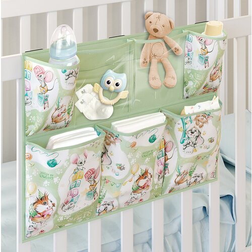 Органайзер на кроватку 7 отделений с пластиковыми вставками, 55*41 см, зел., любимчики
