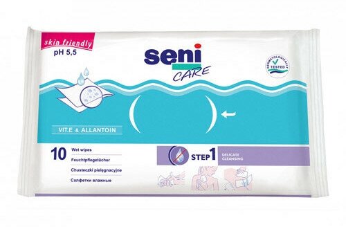 Seni Care / Сени Кейр - влажные салфетки с витамином Е и аллантоином, 10 шт.