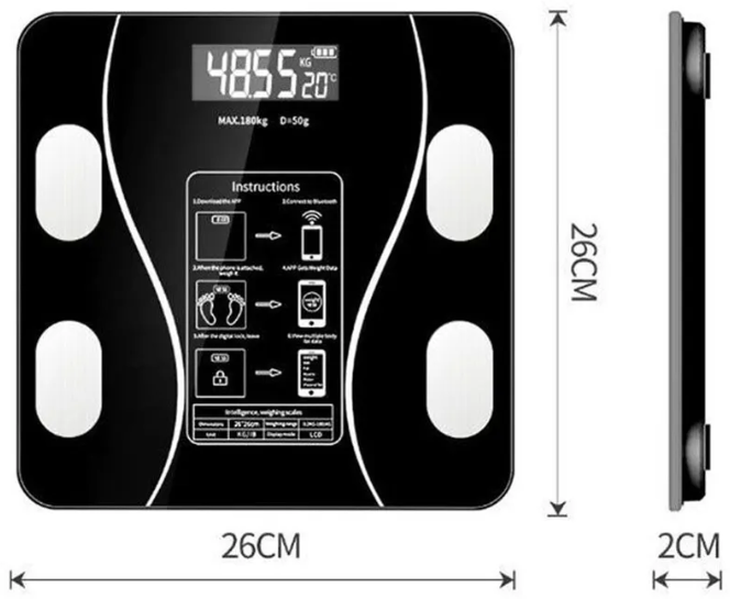 Напольные умные весы c bmi, электронные напольные весы для Xiaomi, iPhone, Android, черные - фотография № 2