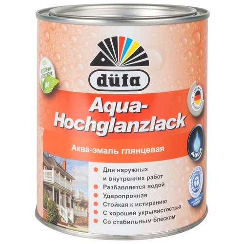 Эмаль акриловая (АК) Dufa Aqua-Hochglanzlack, глянцевая, белый, 1.03 кг, 0.75 л