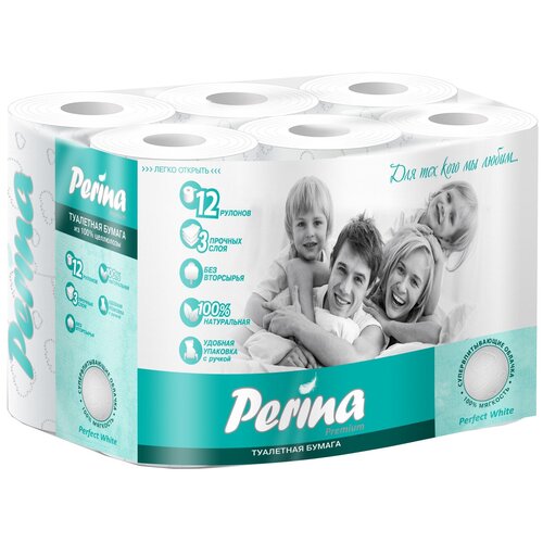 Туалетная бумага Perina Perfect White белая трехслойная 12 шт.