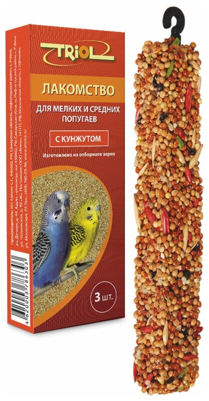 Лакомство Triol для мелких и средних попугаев палочки с кунжутом 3шт Кф-17600