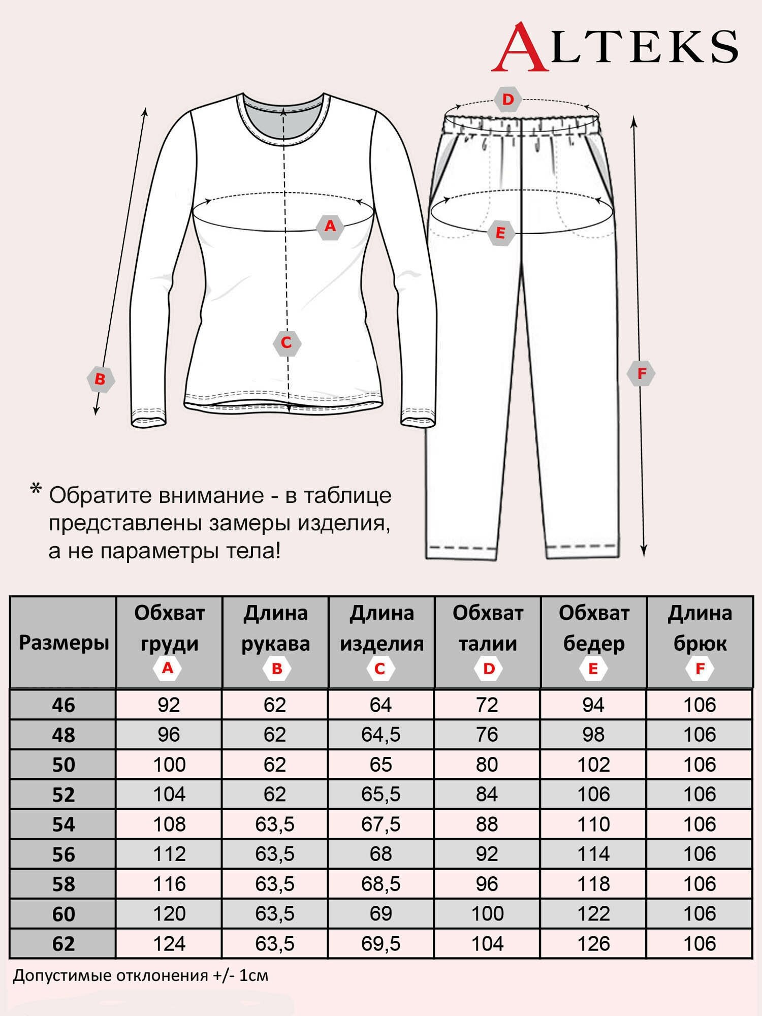 Женская домашняя пижама Алтекс со штанами в клеточку, размер 60 - фотография № 10