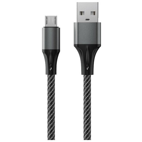 Кабель Accesstyle AM24-F100M, microUSB - USB, 2.4 А, ткань, быстрая зарядка, 1м, черно-серый