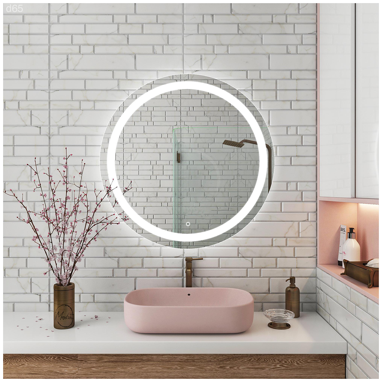Зеркало для ванной Maskota Villanelle c фронтальной подсветкой, температурный режим 3в1, антизапотевание, часы, сенсор, диммер, IP44, 75 см - фотография № 5
