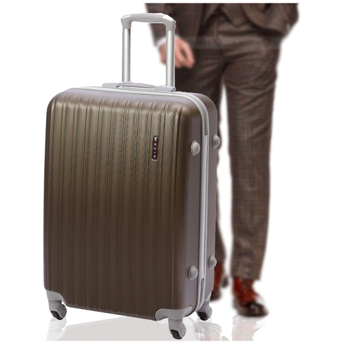 фото Пластичковый чемодан 20 легкий коричневый маленький на колесиках 0011, размер s+, 52 л tevin