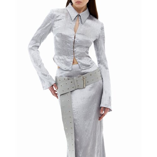 Блуза  Sorelle, прилегающий силуэт, длинный рукав, однотонная, размер M, серебряный, серый