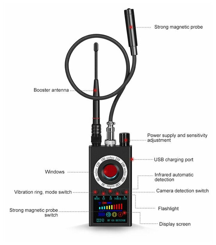Антижучок К 19, детектор жучков, поиск скрытых камер, детектор прослушки, прибор для обнаружения скрытой камеры