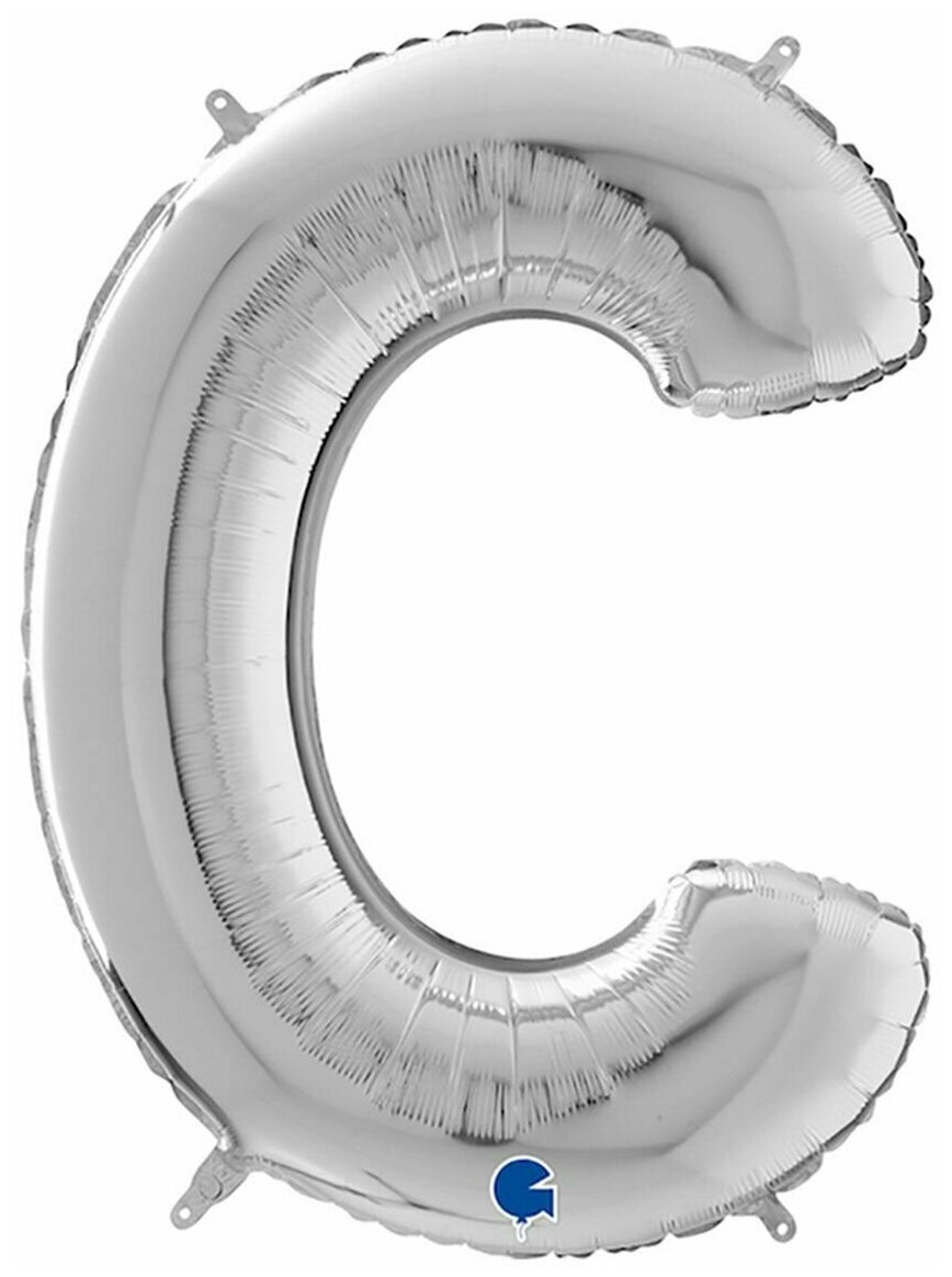 Воздушный шар фольгированный Grabo фигурный Буква С, серебряный, 66 см