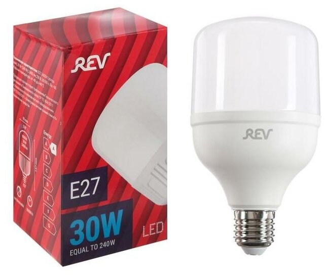 REV Лампа светодиодная REV PowerMax, T100, E27, 30 Вт, 6500 K, холодный свет