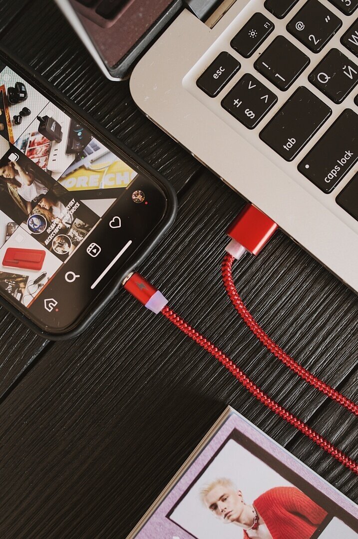 Кабель интерфейсный More Choice Smart USB 2.4A для Lightning 8-pin Magnetic нейлон 1м Red - фото №6