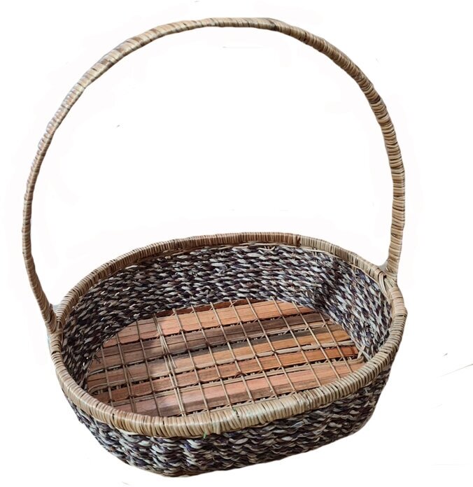 фото Корзина плетеная из морских водорослей и ферна с высокой ручкой для упаковки подарков, 40*32*H11/41 см, ручная работа