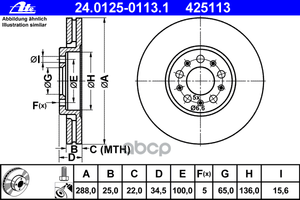 24.0125-0113.1_Диск Тормозной Передний! Audi A3, Vw Bora/Golf 1.8T/2.3/1.9Tdi 96> Ate арт. 24012501131