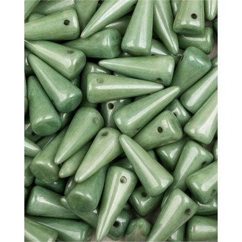 Стеклянные чешские бусины, Spike, 7х17 мм, цвет Chalk White Green Luster, 10 шт.