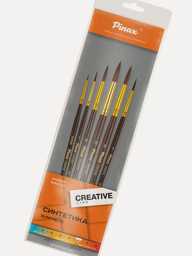 Изображение товара Набор кистей Pinax "Creative line" синтетика бордо 6 шт, круглые